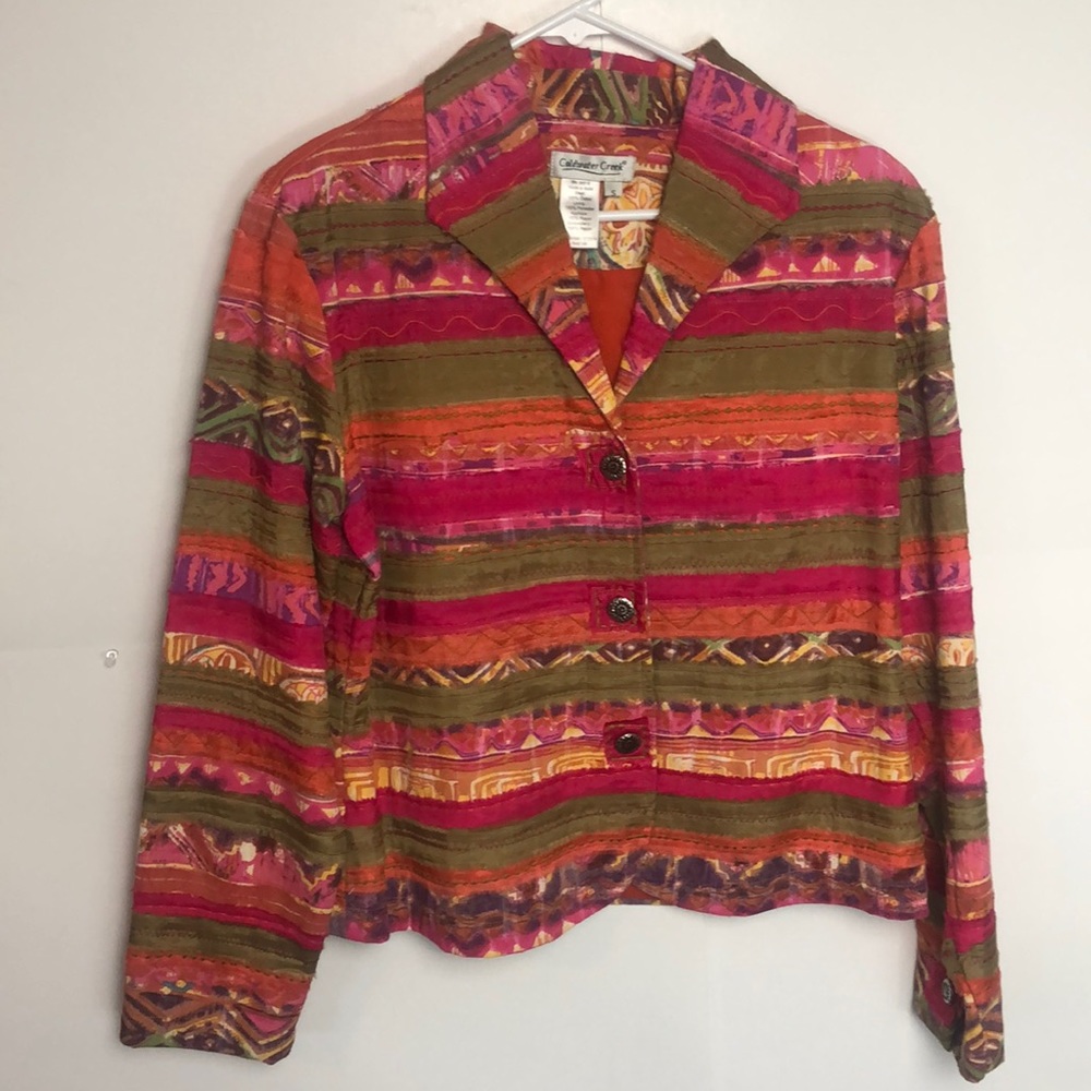 Coldwater Creek Patchwork Art Eclectic Jacket Blazer Womens
